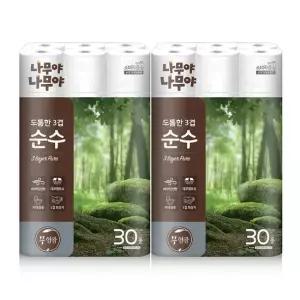 잘풀리는집 나무야나무야 도톰한3겹 순수 화장지 27m x 30롤 x 2팩
