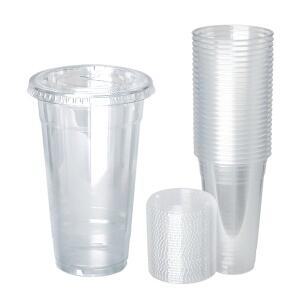 [블룸엣홈] PET 투명컵 590ml 평뚜껑세트 25개, 일회용 플라스틱컵
