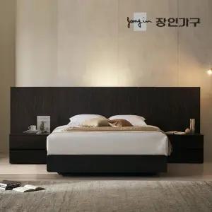 장인가구 까르뎅차콜 E0등급 LED 호텔 평상형 침대 프레임 Q+유로탑+협탁2 800 800)