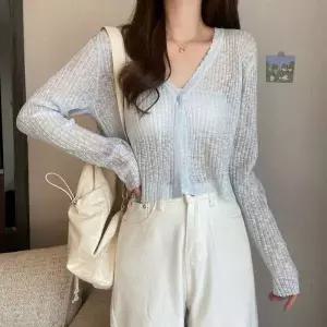 여성 프릴 시스루 크롭 가디건