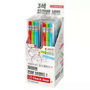 16개 조선문방구 체크라이너 3색 채점펜세트 1박스