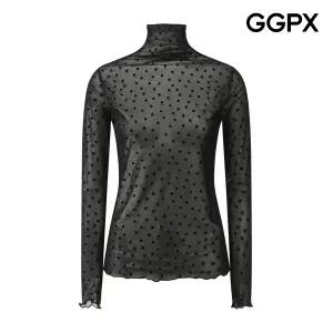[GGPX] 도트 시스루 레이어드 폴라 블라우스 (GQ1SH010F)
