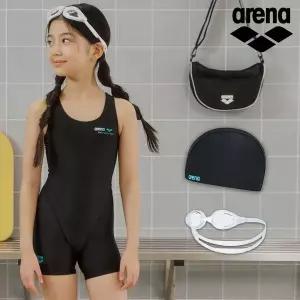 [아레나] 여아 킥앤풀 여아동 3부 반신 블랙 수영복 키트 A5SG1KG04