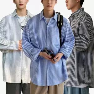 [아이에스이랩]스트라이프 오버핏 셔츠 루즈핏 캐주얼 남방 3SH039