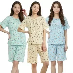 줄무늬 소매 프릴 잠옷세트 여성 반팔 반바지 파자마 한벌 여자 홈웨어 실내복 상하의세트