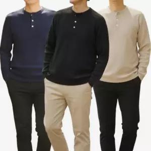 [아이에스이랩]남자 헨리넥 긴팔티 스판 베이직 긴팔 티셔츠 3TS028
