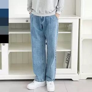 [아이에스이랩]사계절 핀턱 와이드 청바지 데님 팬츠 통바지 I5PC047