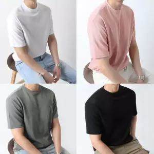 [아이에스이랩]4컬러 1세트 4장 여름 무지 스판 반팔티셔츠 I2TS037