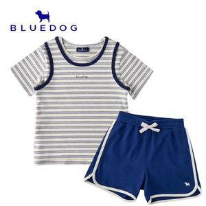 [AK수원점] [블루독] STRIPE골지티셔츠상하SET(블루)아동 초딩 반팔상하세트