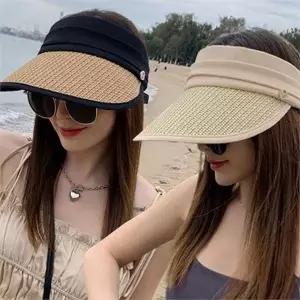 와이드 여성 썬 캡 비치 라탄 썬 캡 여름 자외선