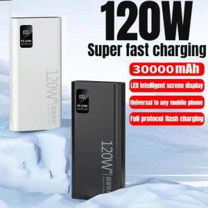 30000mAh 보조베터리 120W 초고속 충전 100% 충분한 용량 iPhone Xiaomi Huawei Samsung 용 휴대용 배터리