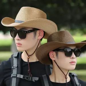 카우보이 밀짚모자 2 모자 카우보이 밀짚 챙넓은 여행 바캉스 햇빛차단 남자 여름