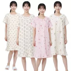 이브바바 여성 여름 요루면 캐릭터 반팔 홈웨어 원피스잠옷 파자마