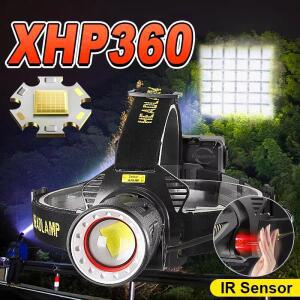 XHP360 고성능 LED 헤드램프 슈퍼 밝은 줌이 가능한 헤드라이트 USB 충전식 강한 라이트 헤드 램프 낚시 캠