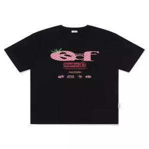 이스케이프프롬 스트로베리 도트 ESCF 로고 콜라주 프린트 오버핏 반팔티 블