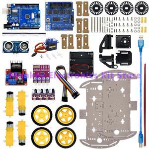 전자 스마트 자동차 키트 4륜 구동 로봇 섀시 속도 인코더 및 배터리 박스 포함 Arduino R3 보드용 DIY