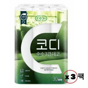 코디 순수 3겹데코 화장지 30롤 30m 3개
