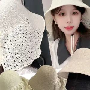 레이스 백 선쉐이드 밀짚 모자 챙 여름 여성 여자 자외선 차단 등산