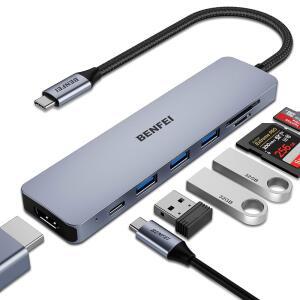 BENFEI USB C HUB 7-in-1 HDMI(4K@60Hz, 완료), 100W 전원 공급, 3*USB 3.0, SD /TF 카드 리더(160MB/s)와 호환되는 15 Pro /Max, , Pro, S23, XPS17