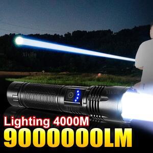 9000000lm LED 강력한 조명 손전등 휴대용 충전식 램프 내장 배터리 장거리 전술 랜턴 야외
