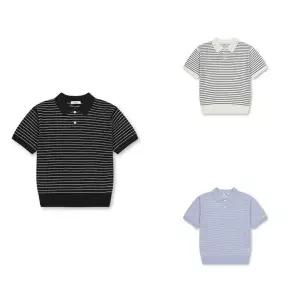 폴햄키즈 공용 카라 스트라이프 반팔 니트3color(택1) G2ER3020A