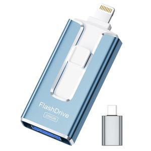 iPhone iPad 256GB용 MFi 인증 플래시 드라이브, 외장 메모리 스토리지용 포토 스틱, 사진 동영상 쉽게 백업 및 저장, iPhone / iPad / Android / PC용 USB 메모리 스틱 엄지 드라이브(스카이 블루)