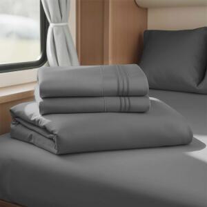 HEARTH & HARBOR RV용 쇼트 퀸 그레이 있는 침대 극세사 다크 RV 침구 시트, 베개 1800 캠핑카용, 실크처럼 커버가 부드러운 4개