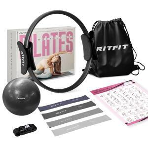RitFit 필라테스 키트 - 볼, 저항 밴드 및 요가 스트랩이 있는 14인치 링 매직 서클, 홈 운동용 장비 허벅지, 팔, 코어(블랙)