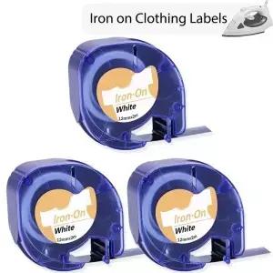 3팩 Dymo 철제 패브릭 테이프 교체 의류 라벨 LetraTag LT 18771 12mm 2m 검정색 인쇄(흰색)와 호환 가능