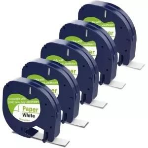 5PK LT 테이프 호환 DYMO LetraTag 백서 리필 91330 10697 Letra Tag Plus용 1/2 x 13 12mm 4m 라벨