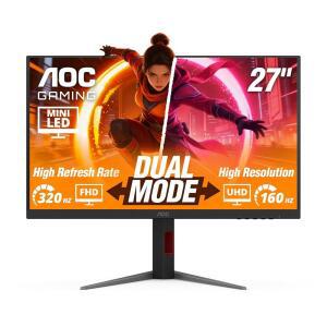 AOC 27인치 미니 LED 게이밍 모니터, 호환, / 컴퓨터 320Hz HDMI, U27G4XM 3년 UHD 도트, 제로 브라이트 IPS, G-Sync GtG, 포트, 디스플레이 듀얼 4K 3840x2160 FHD, 모드 160Hz HDR1000, 1ms