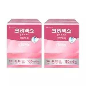 크리넥스 미용티슈 실크소프트 180매 X 6입 1EA+1EA 엠보싱 천연펄프 탕비실 사무실 학원 팬트리 저자극 도