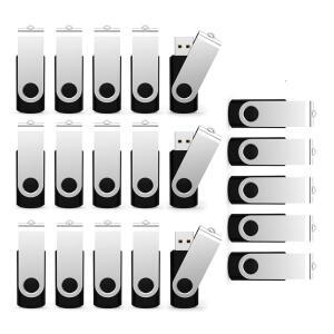 USB 플래시 드라이브 2GB 20팩, 대용량 2.0 엄지 회전 메모리 스틱 점프 펜 드라이브, 검은색, 2GB, 20개
