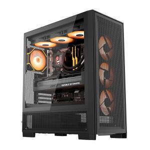 다크플래시 에어 NOVA 풀 타워 E-ATX PC 케이스, 6면 통풍 게임 최대 420mm 라디에이터, 수직 GPU 마운트, 백 커넥트, 타입 C, 높은 공기 흐름, PWM ARGB 팬 7개 포함(블랙)