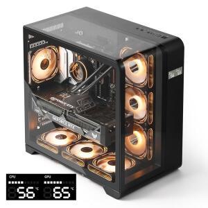 다크플래시 ATX 미드타워 PC 케이스, 스크린, 3면 유리, 곡면 풀뷰 듀얼 게이밍 PWM ARGB 팬 컴퓨터 케이스 4개 사전 설치, 타입 C, RTX 40 호환, 블랙(L280)