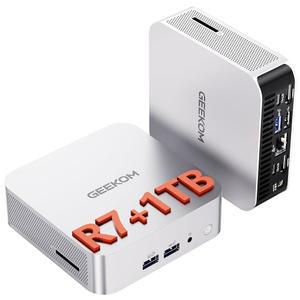 GEEKOM A6 미니 PC u2013 프로페셔널 홈 오피스 및 멀티태스킹 | AMD Ryzen 7 6800H, 1TB PCIe 4.0 SSD, 16GB DDR5 RAM(업그레이드 가능), Windows 11 Pro, USB4 / 8K Wi-Fi 6E, 컴팩트 알루미늄 디자인 데스크톱