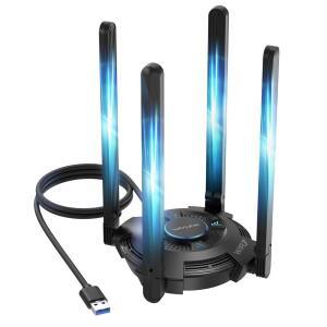 데스크톱 PC용 USB WiFi 어댑터, 2.4GHz / 5GHz 6GHz, 4x5dBi 고이득 안테나, 멀티컬러 상태 LED, WPA3, MLO, OFDMA, 4K-QAM을 지원하는 WAVLINK 트라이밴드 BE6500 7 Windows 11/10 전용 지원