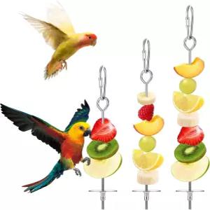 3Pcs 앵무새 과일 스틱 피더 채소 간식 꼬치 새장 스테인리스 스틸 식품 홀더 - Macaw Parakeet Budgie용