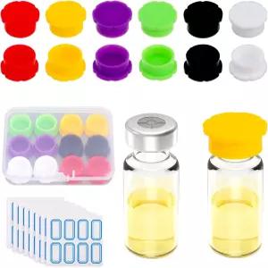 12pcs 5ml 유리 바이알 캡 라벨 스티커 누수 방지 방진 보호 랩 클리닉 홈 정리용 커버 6가지 색상