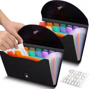 13 Pockets 영수증 쿠폰 정리함 7X 4.5인치 소형 아코디언 파일 카드 청구서 업무용 보관용 라벨 2대