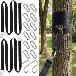 나무용 엘라라베리 해먹 스트랩 스테인리스 클라이밍 클립 12개와 S-훅 2개가 있는 8.2피트 나무 그네