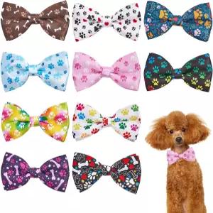 PET SHOW 10pcs 발 패턴 중형견 강아지용 작은 나비 넥타이 목걸이 반려동물 그루밍 칼라 부착 액세서리에