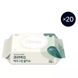 크리넥스 에코그린 100% 생분해 물티슈 캡형 70매, 20팩