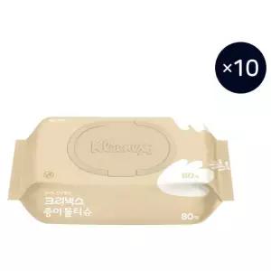 크리넥스 100% 천연펄프 생분해 종이물티슈 80매, 10개