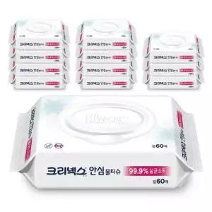 크리넥스 살균소독 안심 물티슈 캡형 60매, 12개