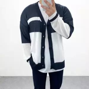 [엠클로]남자 오버핏 여름 썸머 핀줄 배색 브이넥 니트가디건 남여공용 3컬러
