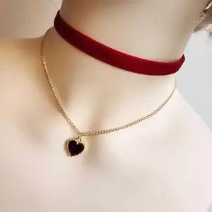 벨벳 하트 레이어드 두줄 초커 목걸이 여자 생일 악세사리 주얼리...