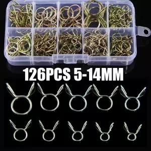 126Pcs 5mm-14mm 호스 클램프 아연 도금 스프링 클립 보트 오토바이용 기어 호스 연료 라인 클램프