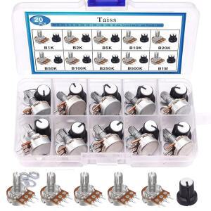 회전식 손잡이가 있는 Taiss 40PCS 전위차계 키트, WH148 B1K 2K 5K 10K 50K 100K 500K 1M 옴 모음 싱글 선형 테이퍼 오디오 B형 및 너트, 세척기