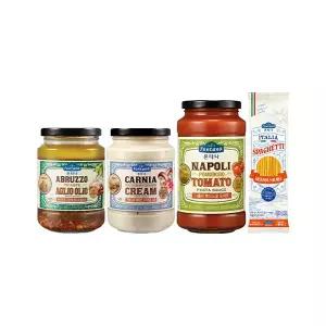 폰타나 아브루초 피칸테 알리오올리오 파스타소스 430g+카르니아 베이컨&머쉬룸 크림 파스타소스 430g+나폴리 뽀모도로 토마토 파스타소스 600g+이탈리아 캄파니아 스파게티 500g 각 1개
